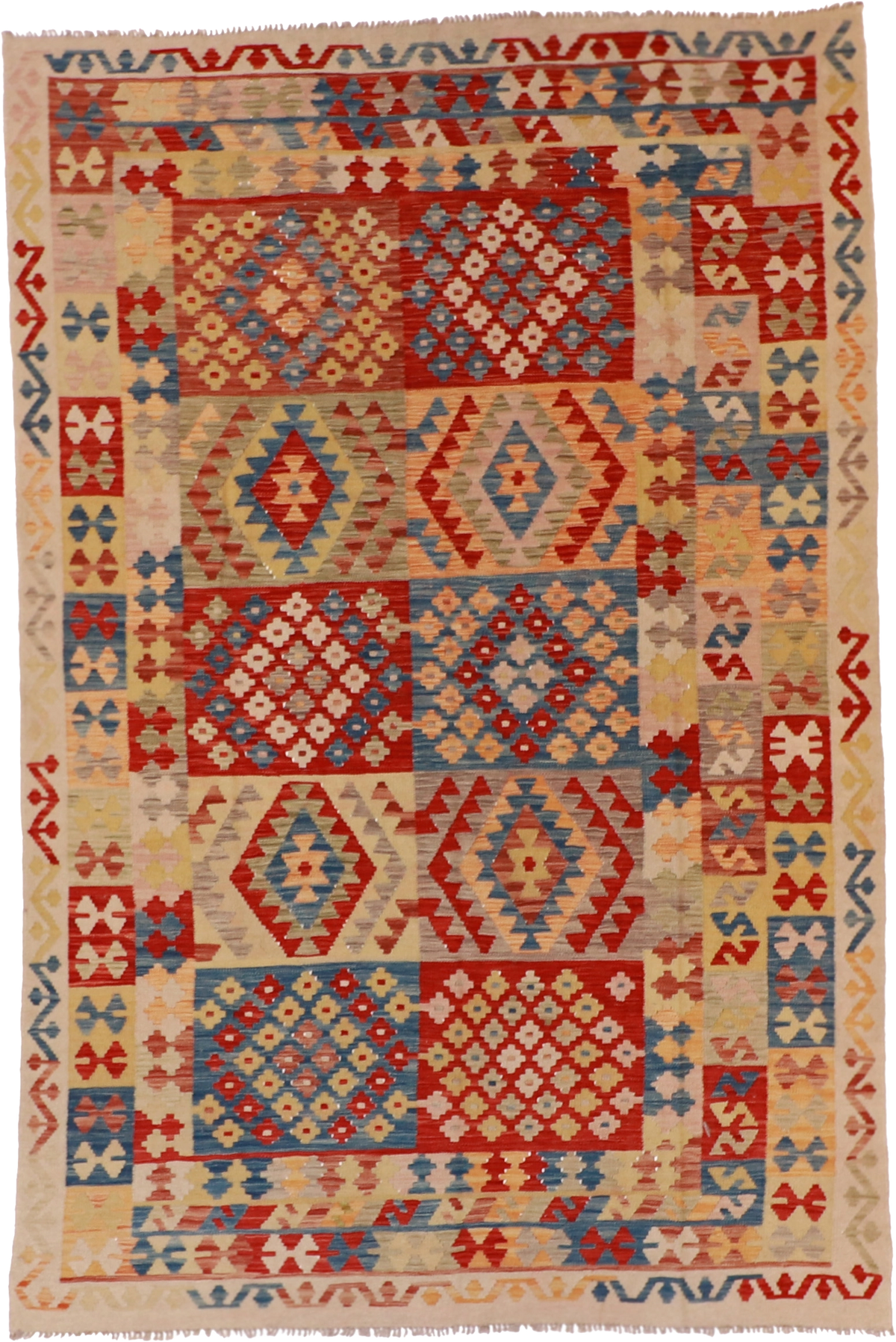 W 6.4 L 9.8 Kilim 100% Wool Hand-Woven All-Over Design - 62427