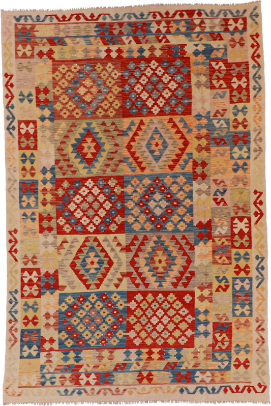 W 6.4 L 9.8 Kilim 100% Wool Hand-Woven All-Over Design - 62427