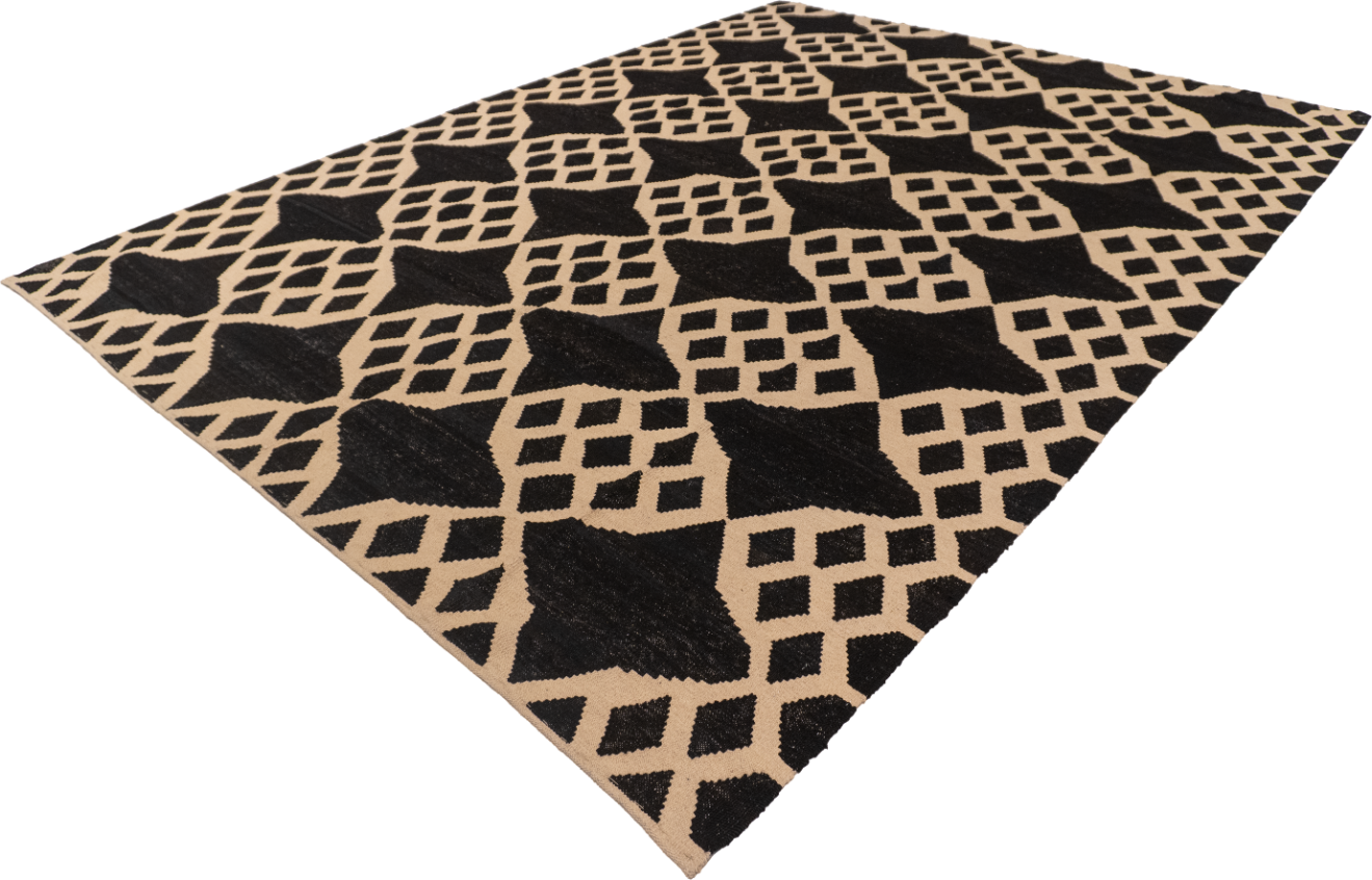 W 7.4 L 9.9 Kilim 100% Wool Hand-Woven All-Over Design - 62433