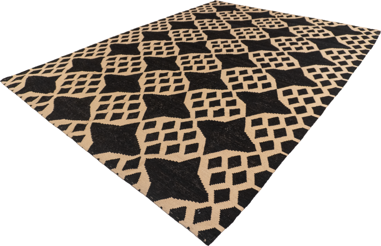 W 7.4 L 9.9 Kilim 100% Wool Hand-Woven All-Over Design - 62433