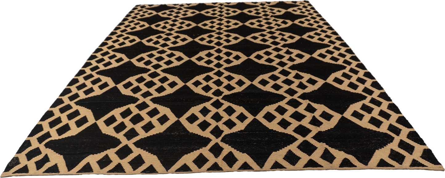 W 7.4 L 9.9 Kilim 100% Wool Hand-Woven All-Over Design - 62433