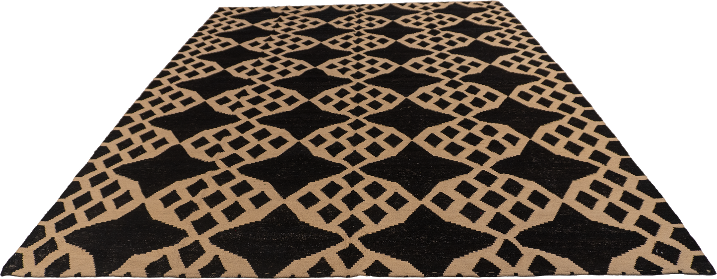 W 7.4 L 9.9 Kilim 100% Wool Hand-Woven All-Over Design - 62433