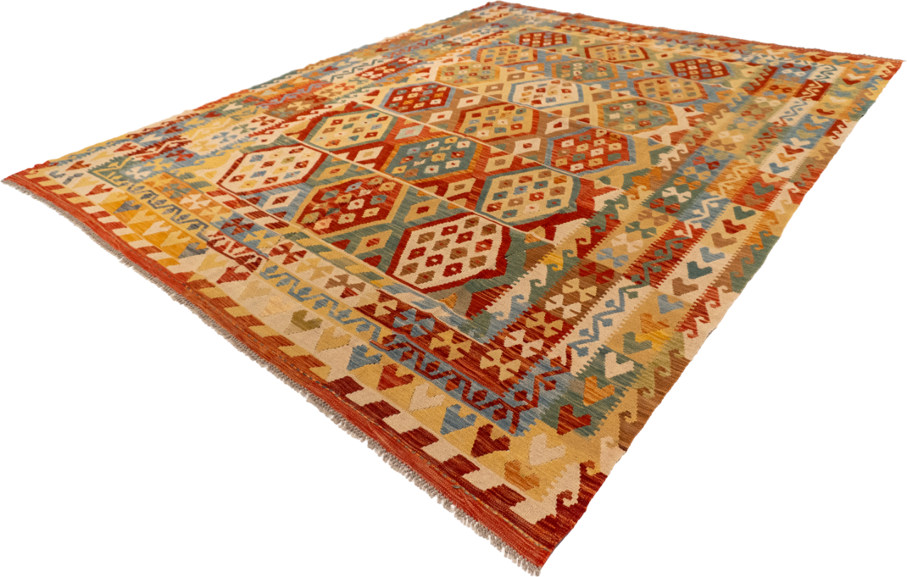 W 8.2 L 10.6 Kilim 100% Wool Hand-Woven All-Over Design - 62435
