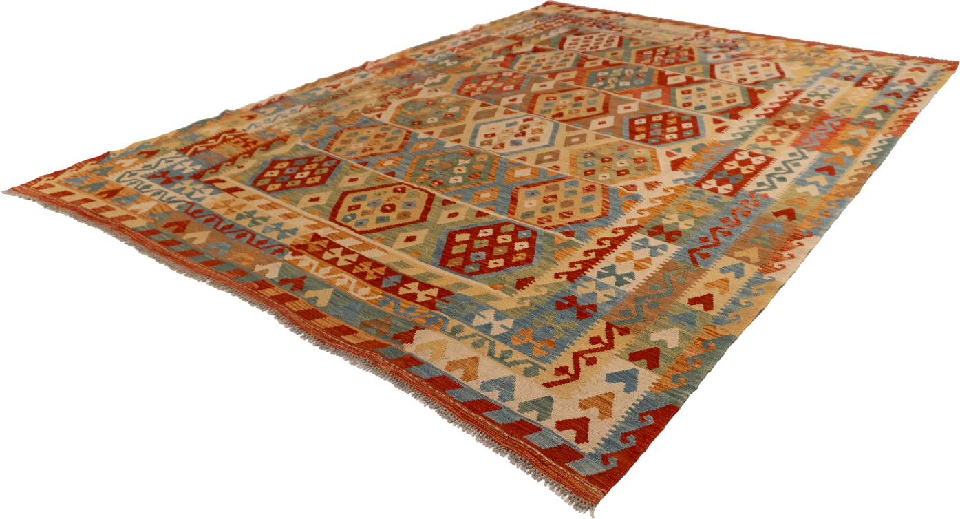 W 8.2 L 10.6 Kilim 100% Wool Hand-Woven All-Over Design - 62435