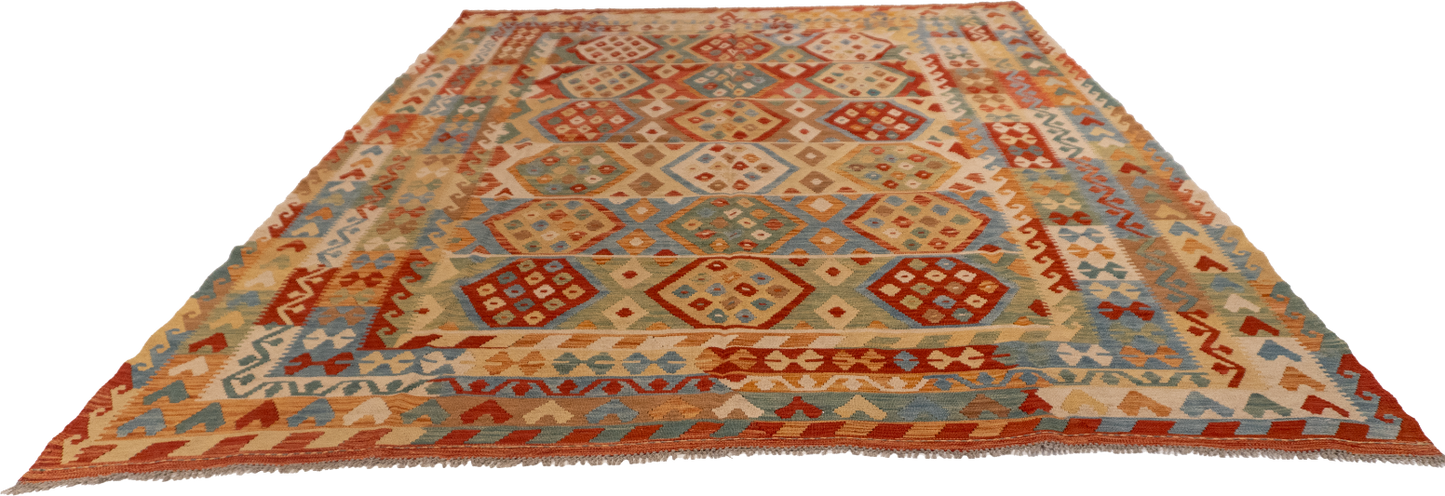 W 8.2 L 10.6 Kilim 100% Wool Hand-Woven All-Over Design - 62435