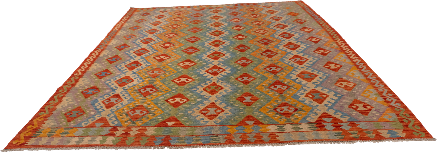 W 9 L 11.8 Kilim 100% Wool Hand-Woven All-Over Design - 62438