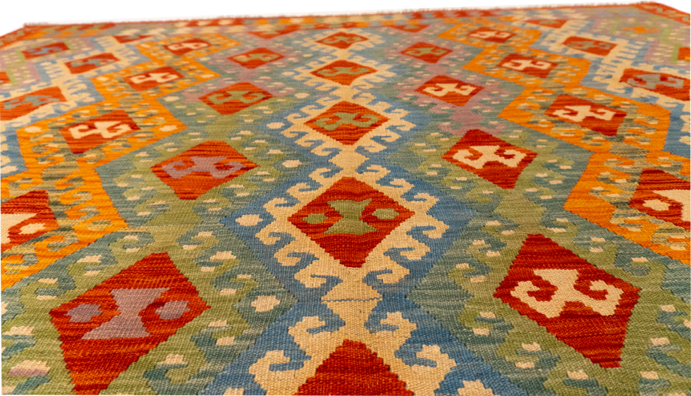 W 9 L 11.8 Kilim 100% Wool Hand-Woven All-Over Design - 62438