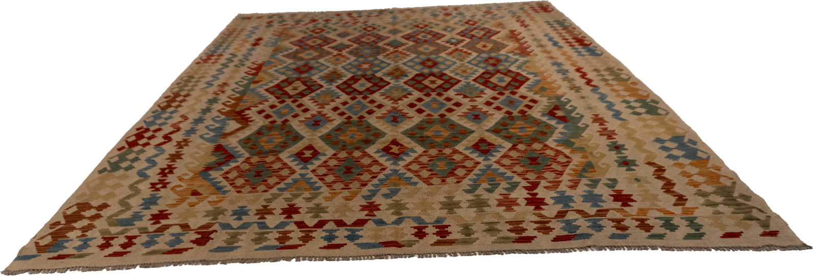 W 8.6 L 11.3 Kilim 100% Wool Hand-Woven All-Over Design - 62439