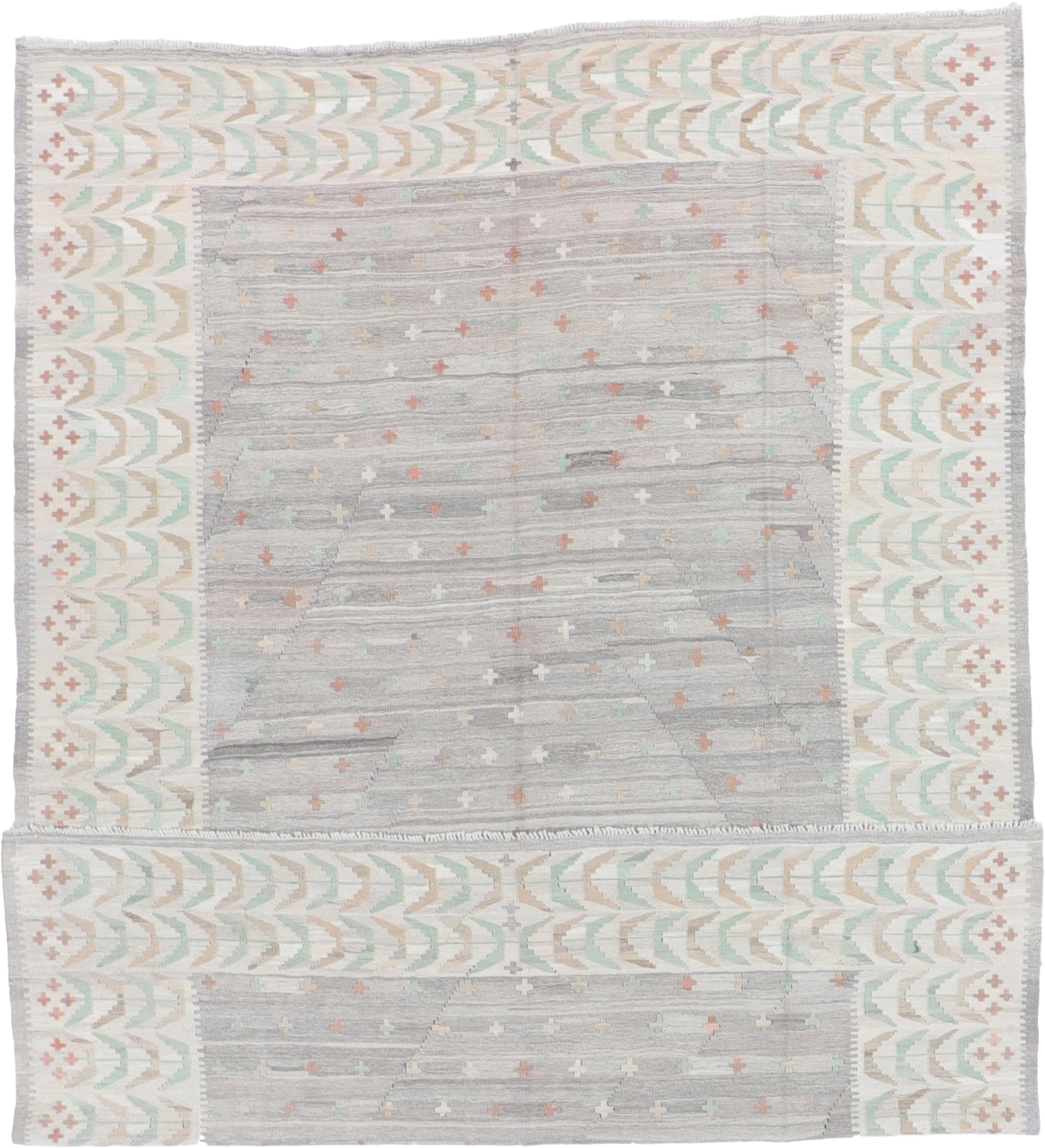 W 6.9 L 9.3 Kilim 100% Wool Hand-Woven All-Over Design - 62442