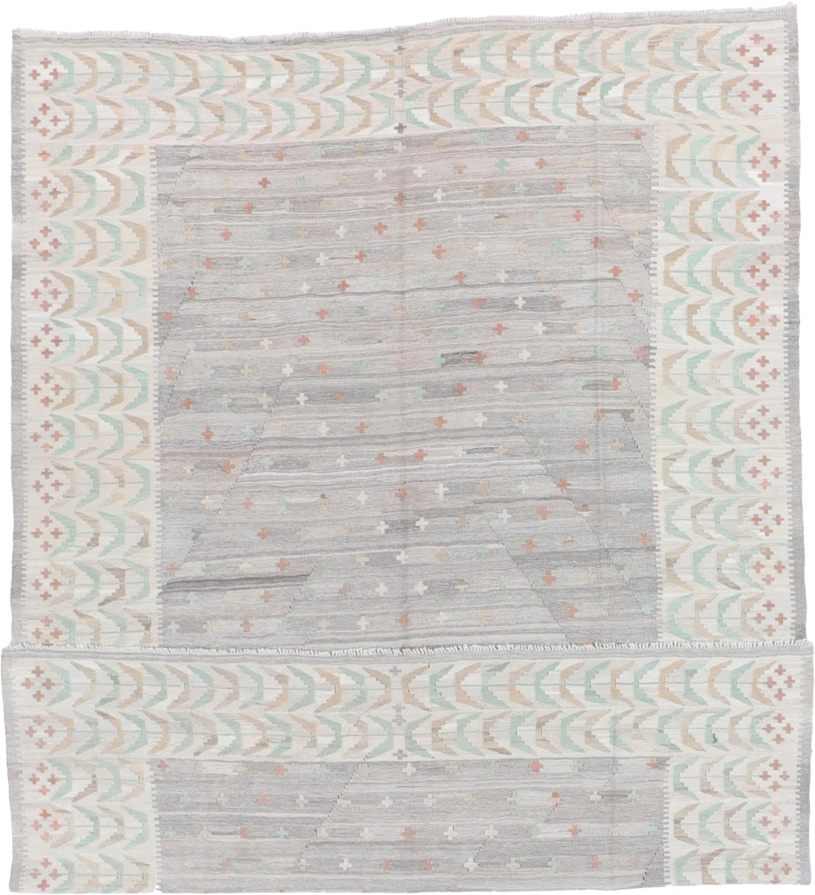 W 6.9 L 9.3 Kilim 100% Wool Hand-Woven All-Over Design - 62442