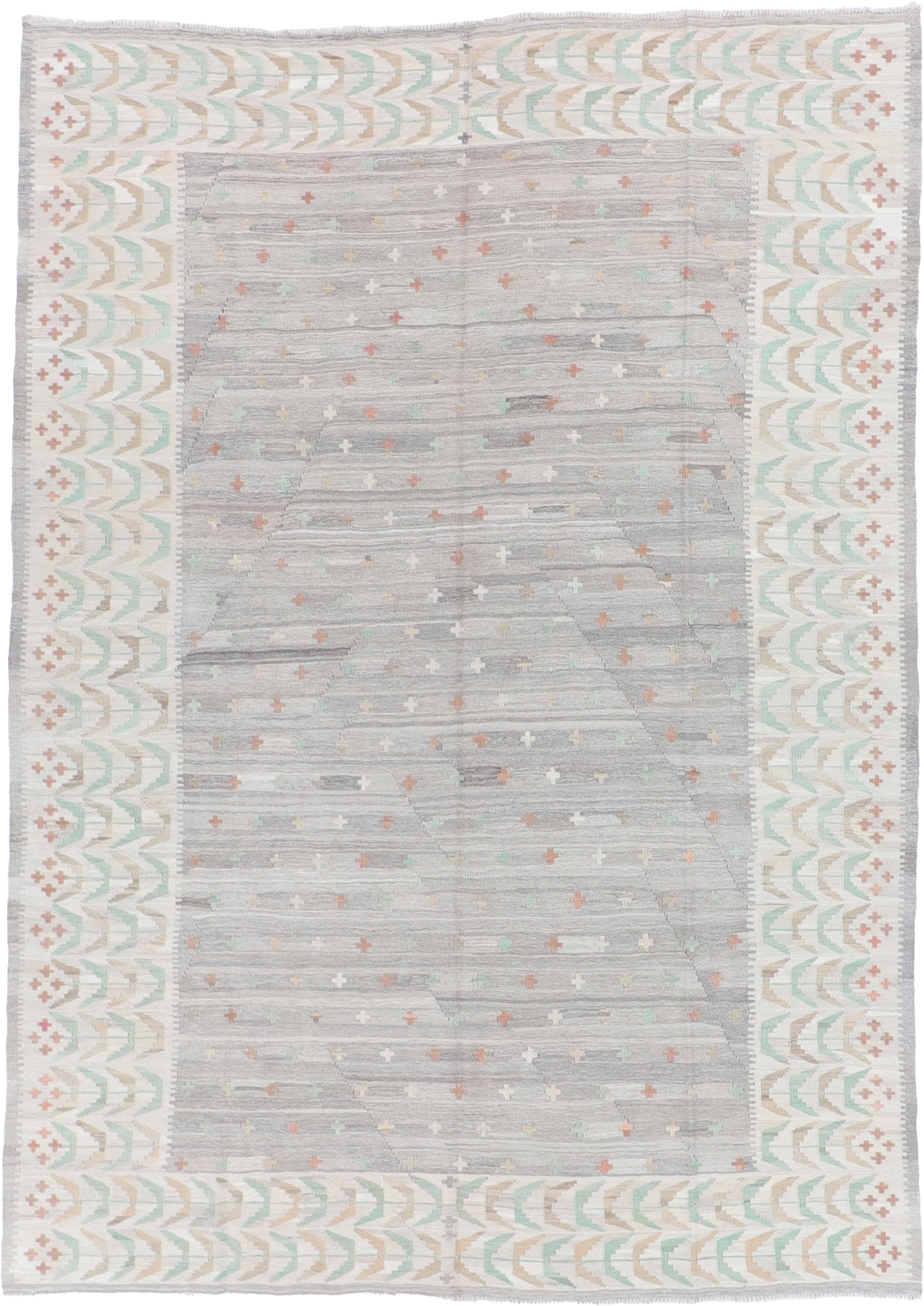W 6.9 L 9.3 Kilim 100% Wool Hand-Woven All-Over Design - 62442