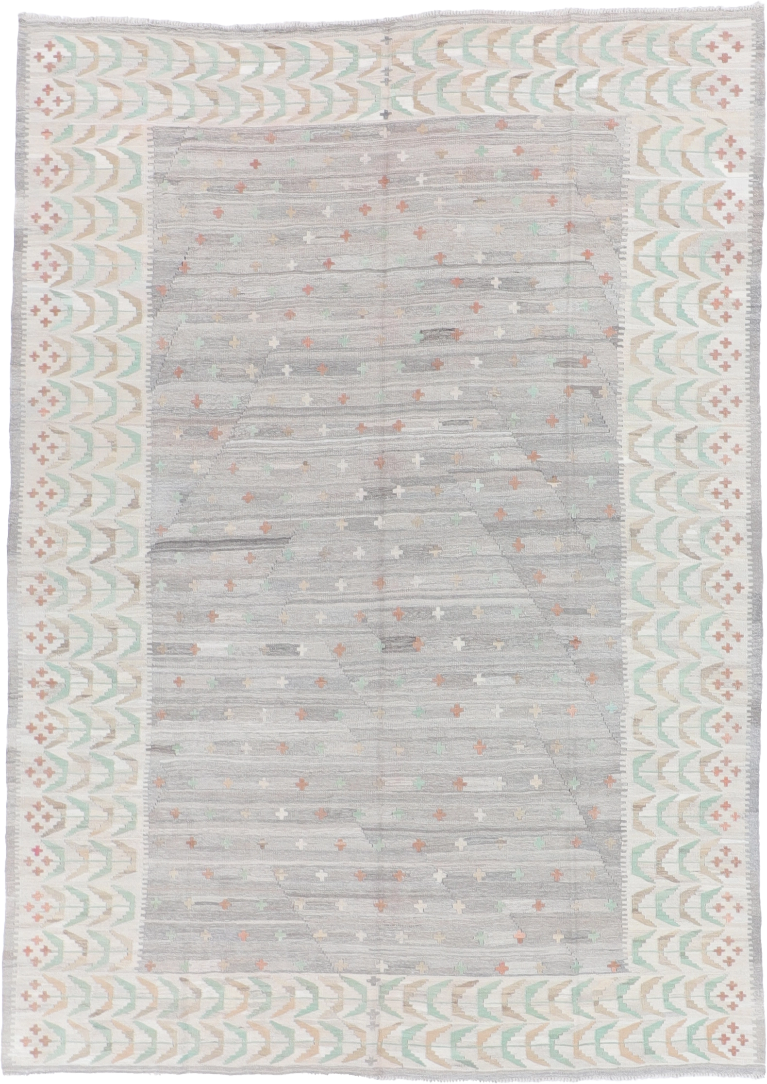 W 6.9 L 9.3 Kilim 100% Wool Hand-Woven All-Over Design - 62442