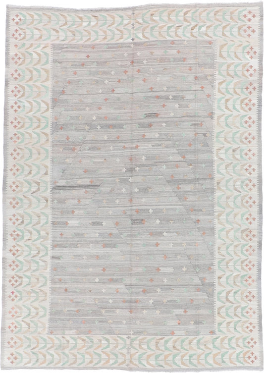 W 6.9 L 9.3 Kilim 100% Wool Hand-Woven All-Over Design - 62442