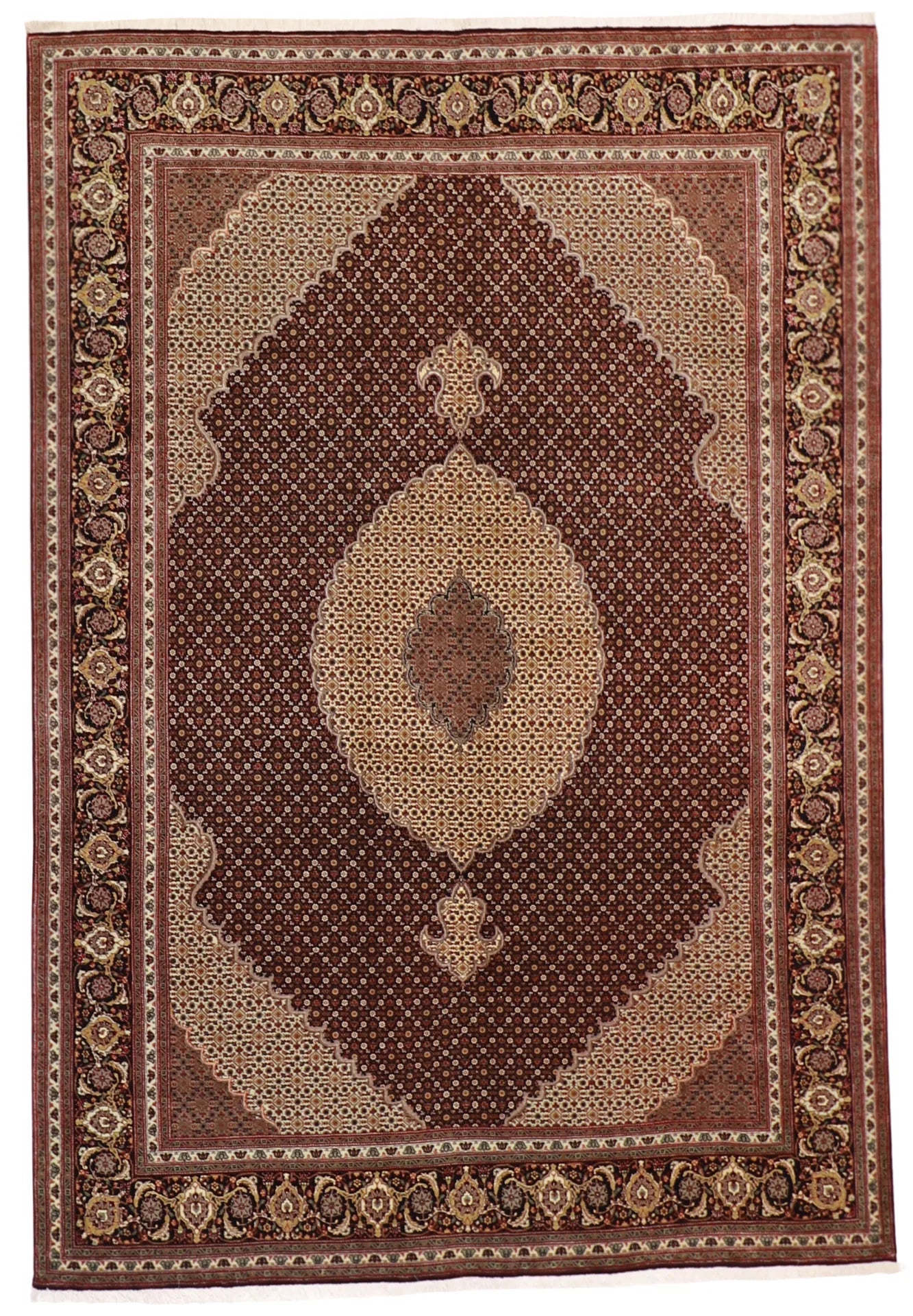 W 6.6 L 9.6 Tabriz Wool And Silk Blend Hand-Woven Mahie Medallion Design - 62463