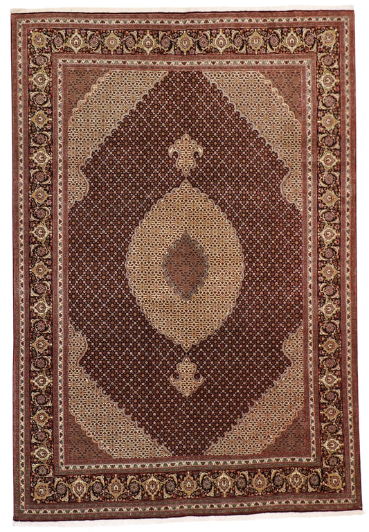 7x10 - Tabriz Silk/Wool Mahie Medallion Rectangle - Hand Knotted Rug — 62463