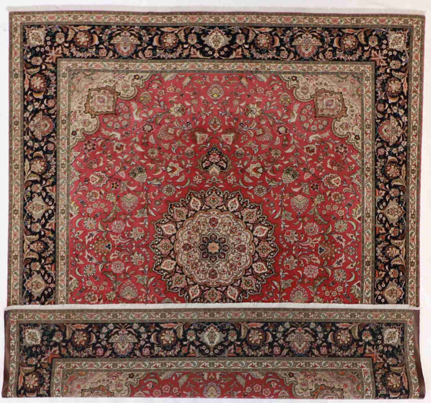 W 8 L 9.8 Tabriz Wool And Silk Blend Hand-Woven All-Over Design - 62468