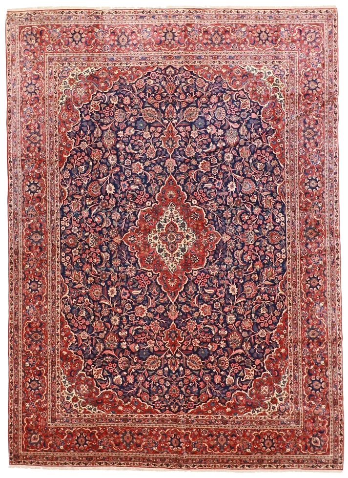 10 x 14 - Kashan Fine Wool Floral - Hand Knotted Rug — 62473