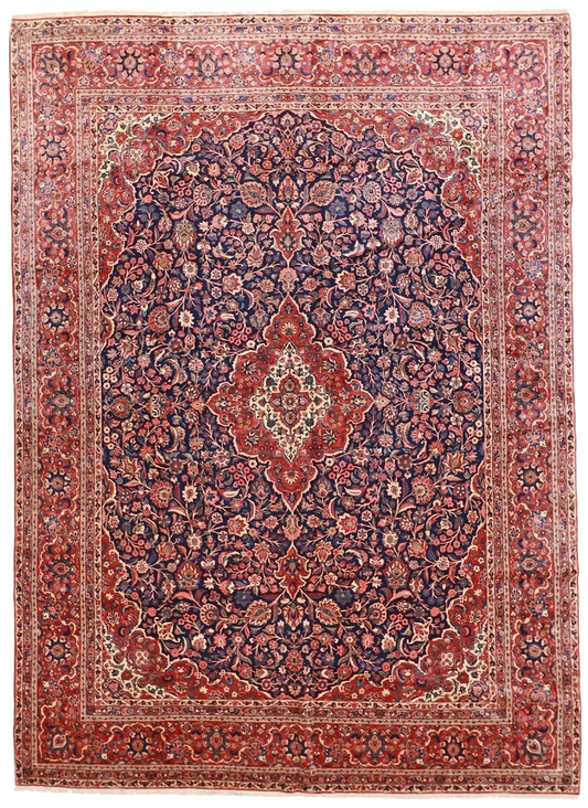 10 x 14 - Kashan Fine Wool Floral - Hand Knotted Rug — 62473