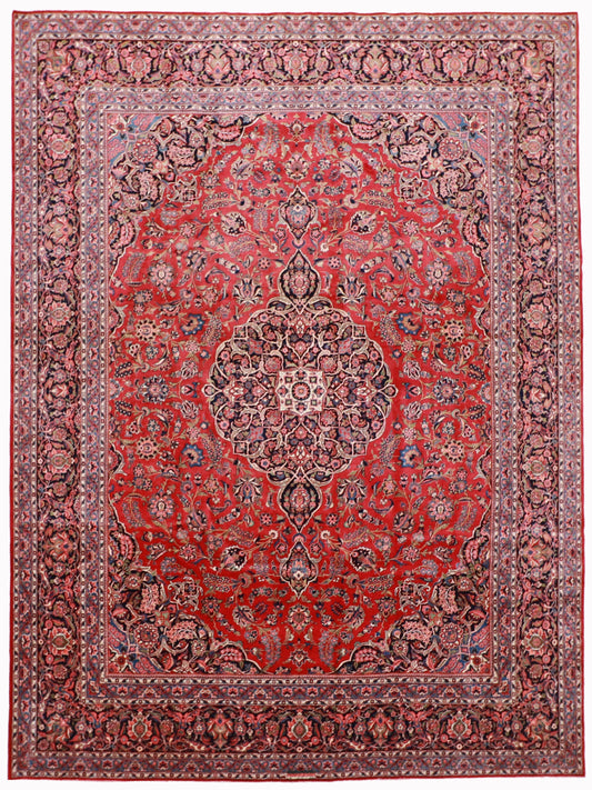 10 x 14 - Kashan Fine Wool Floral Rectangle - Hand Knotted Rug — 62475