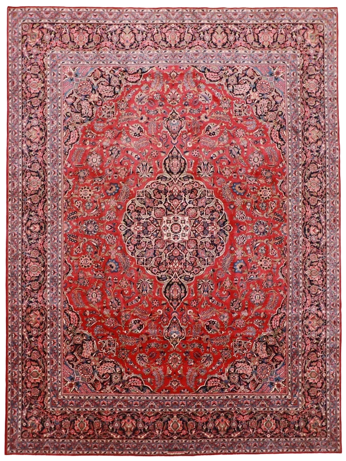 10 x 14 - Kashan Fine Wool Floral Rectangle - Hand Knotted Rug — 62475