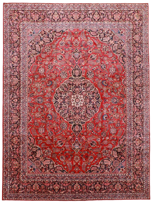 10 x 14 - Kashan Fine Wool Floral Rectangle - Hand Knotted Rug — 62475
