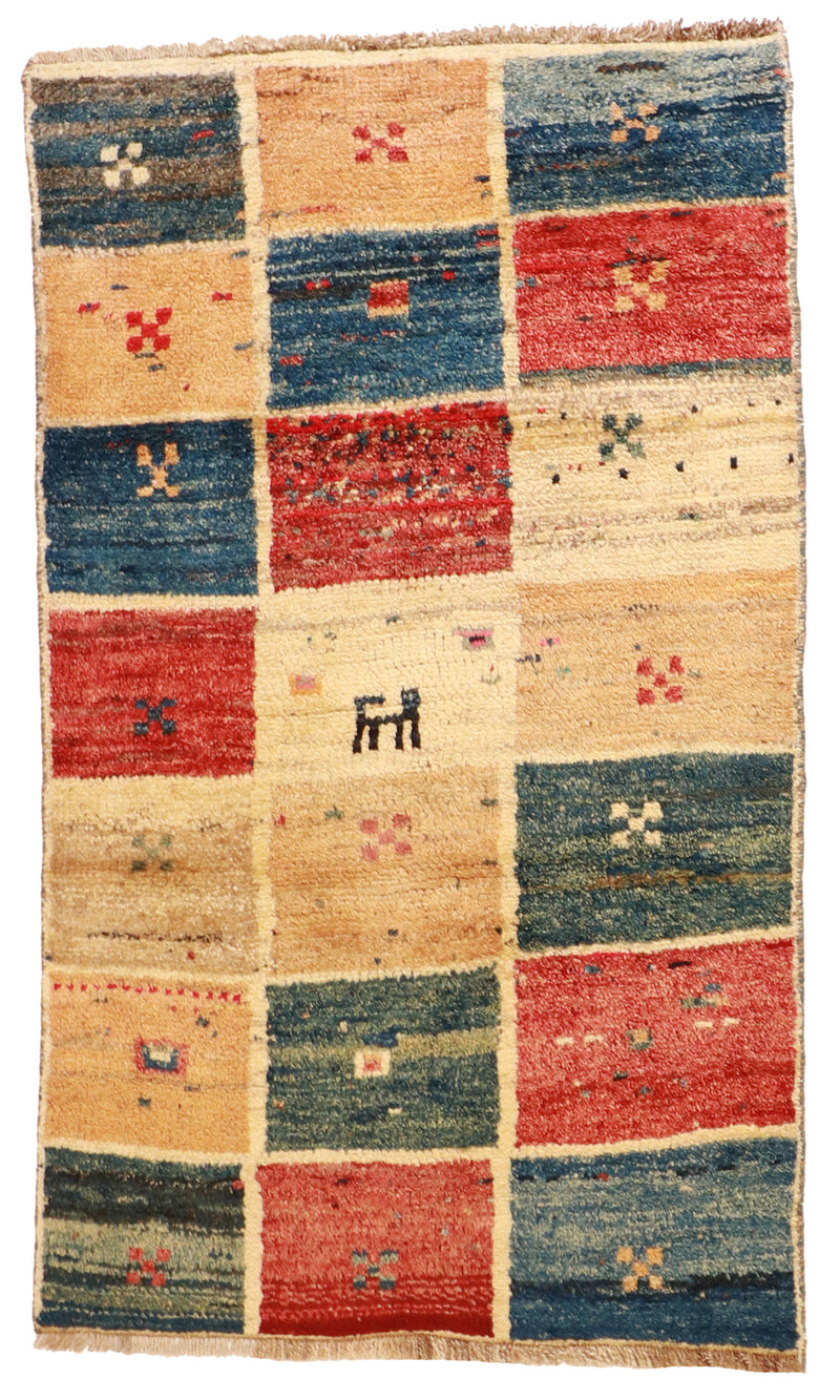 W 3.11 L 5.6 Gabbeh 100% Wool Handmade Geometric Design - 62479