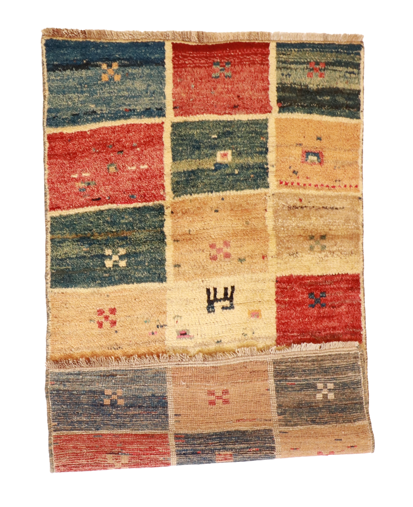 W 3.4 L 5.6 Gabbeh 100% Wool Hand-Woven Geometric Design - 62479