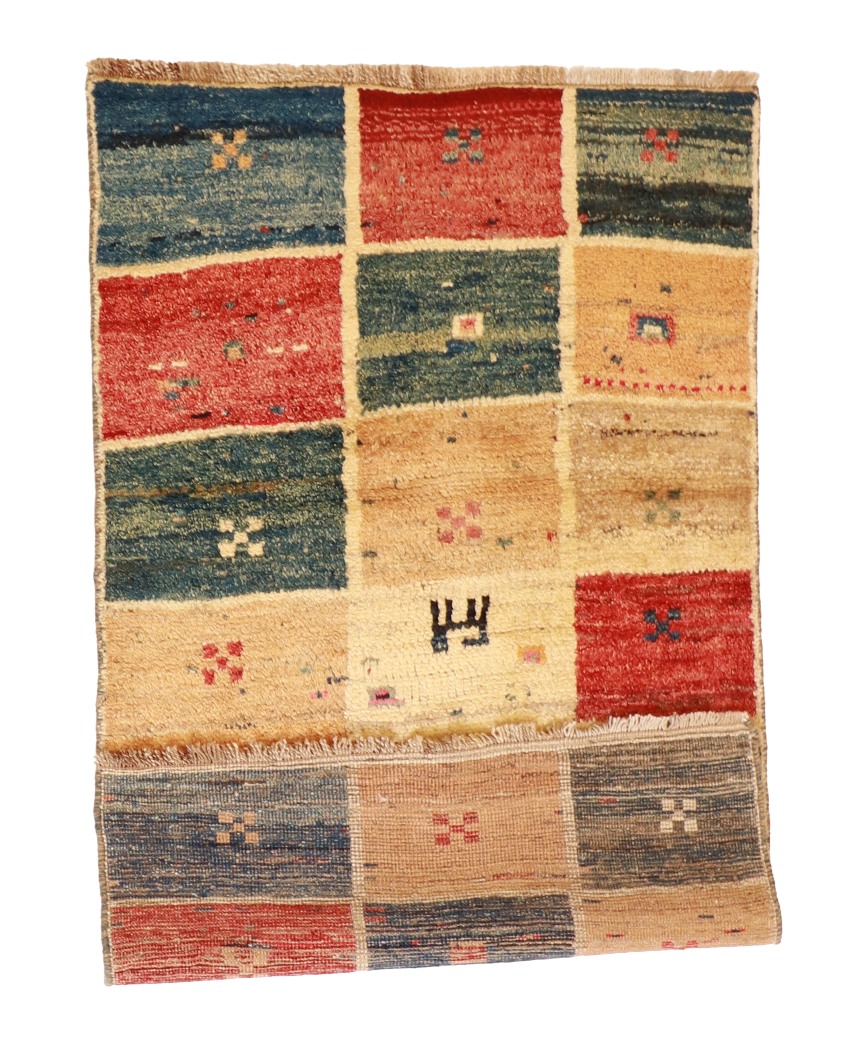 W 3.4 L 5.6 Gabbeh 100% Wool Hand-Woven Geometric Design - 62479