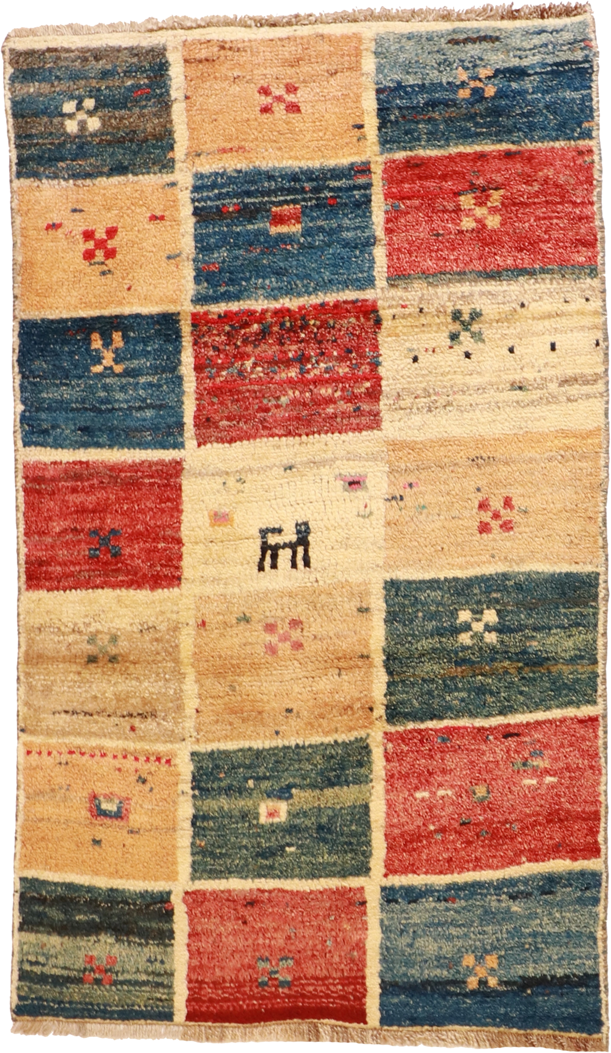 W 3.4 L 5.6 Gabbeh 100% Wool Hand-Woven Geometric Design - 62479