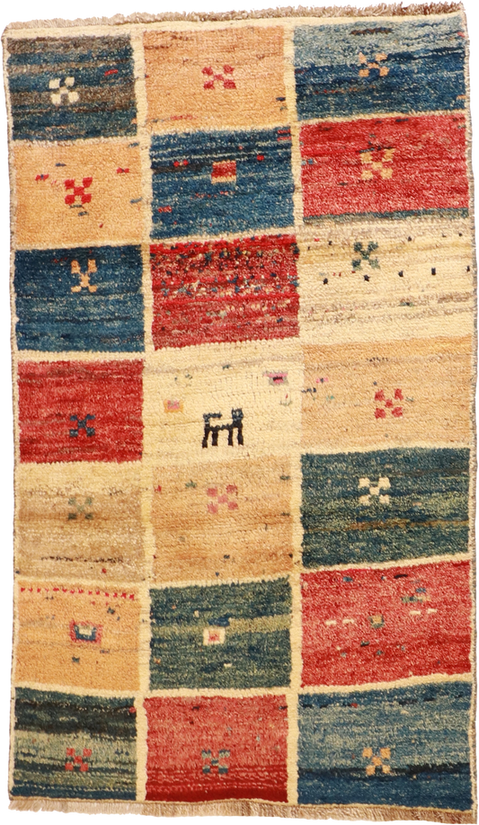 W 3.4 L 5.6 Gabbeh 100% Wool Hand-Woven Geometric Design - 62479