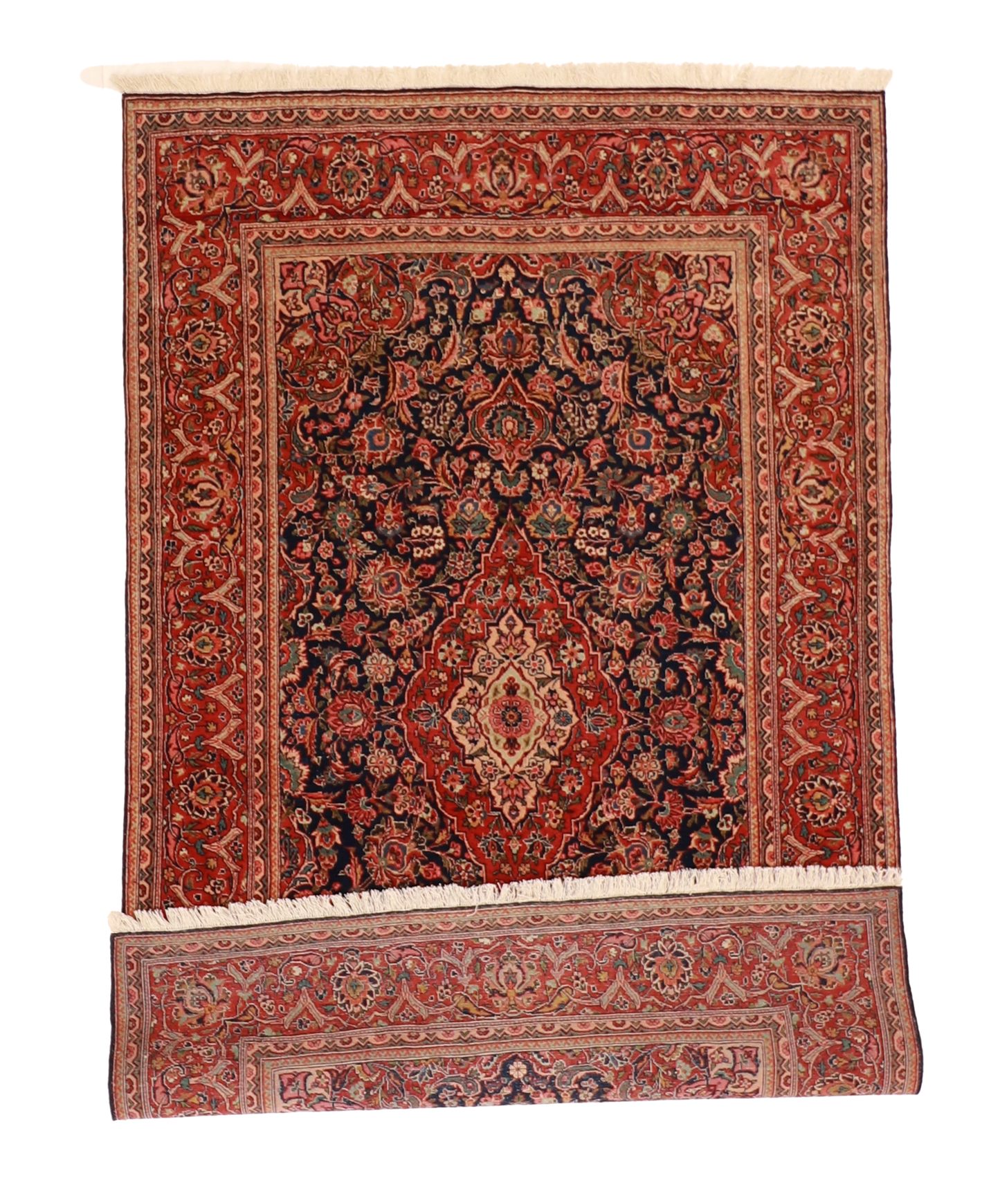 W 4.4 L 7 Kashan Antique 100% Wool Hand-Woven All-Over Design - 62484