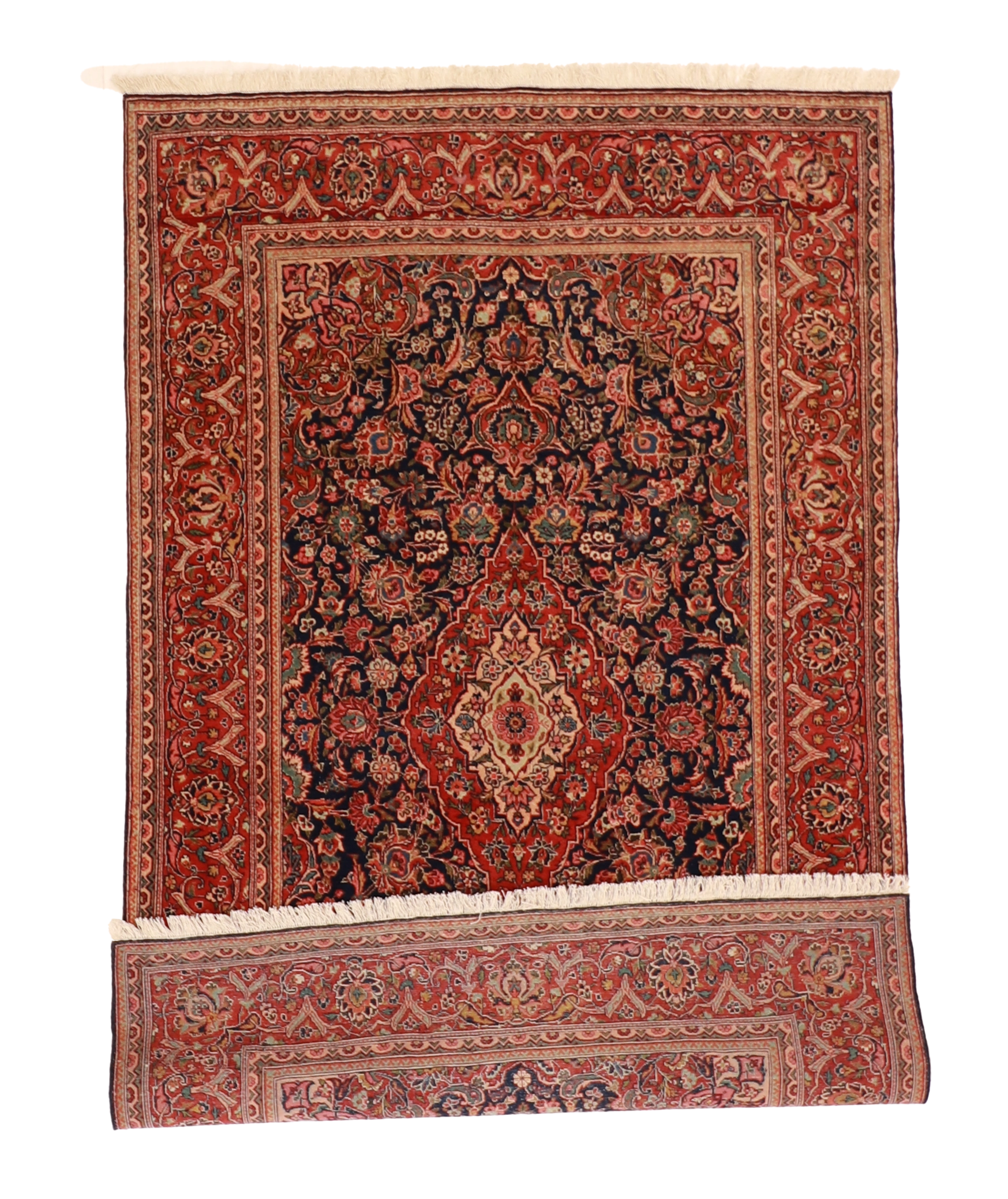 W 4.4 L 7 Kashan Antique 100% Wool Hand-Woven All-Over Design - 62484