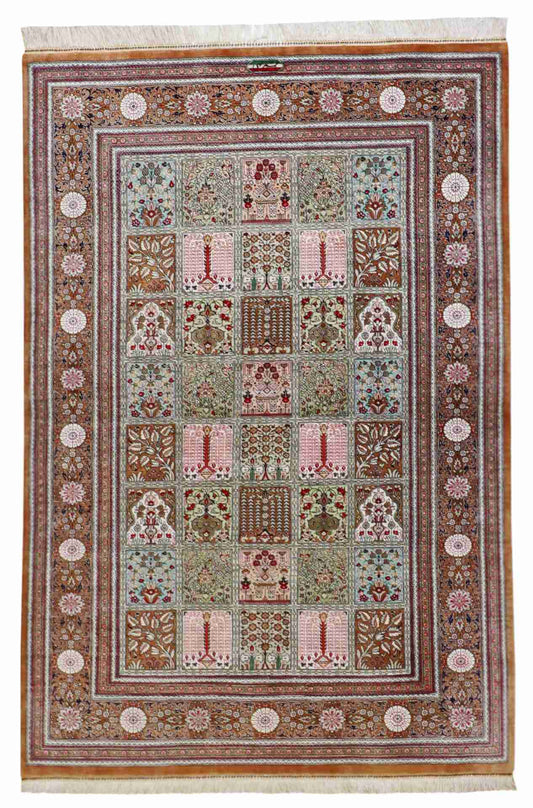 3.3 x 5 - Qum Silk Floral Rectangle - Finest Hand-Knotted Quality Wool — 62490