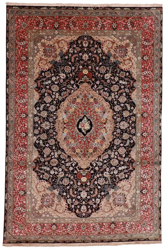 W 6.7 - L 10 - Tabriz Fine/Silk All Over Rectangle - Finest Hand-Knotted Quality Wool - 62498
