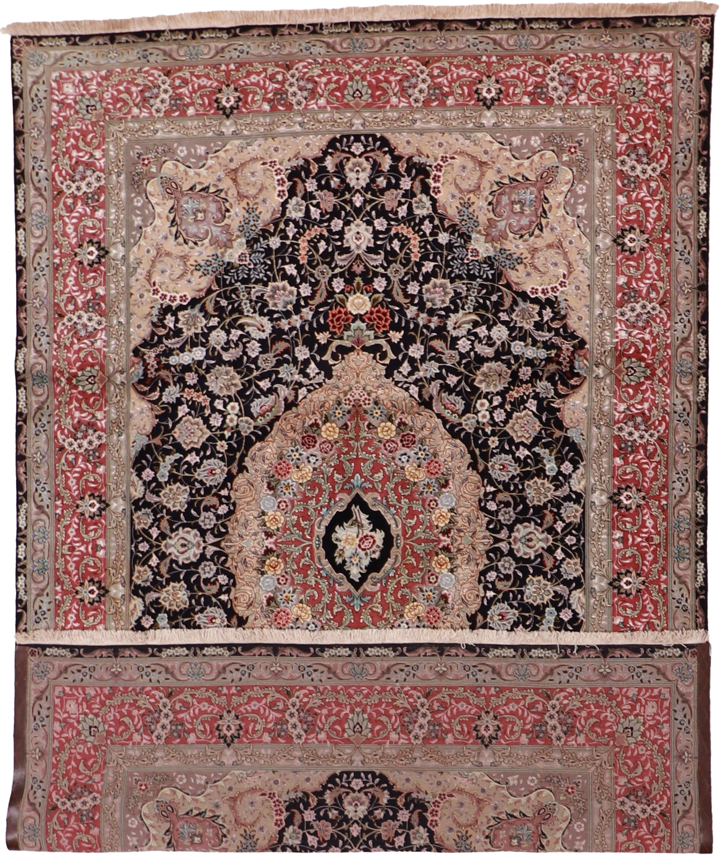 W 6.7 L 10 Tabriz 100% Silk Hand-Woven All-Over Design - 62498