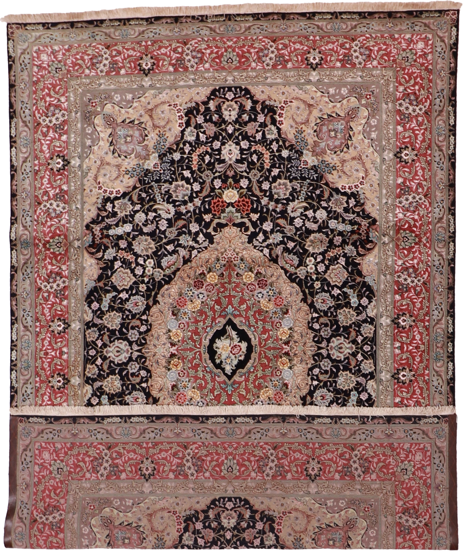 W 6.7 L 10 Tabriz 100% Silk Hand-Woven All-Over Design - 62498