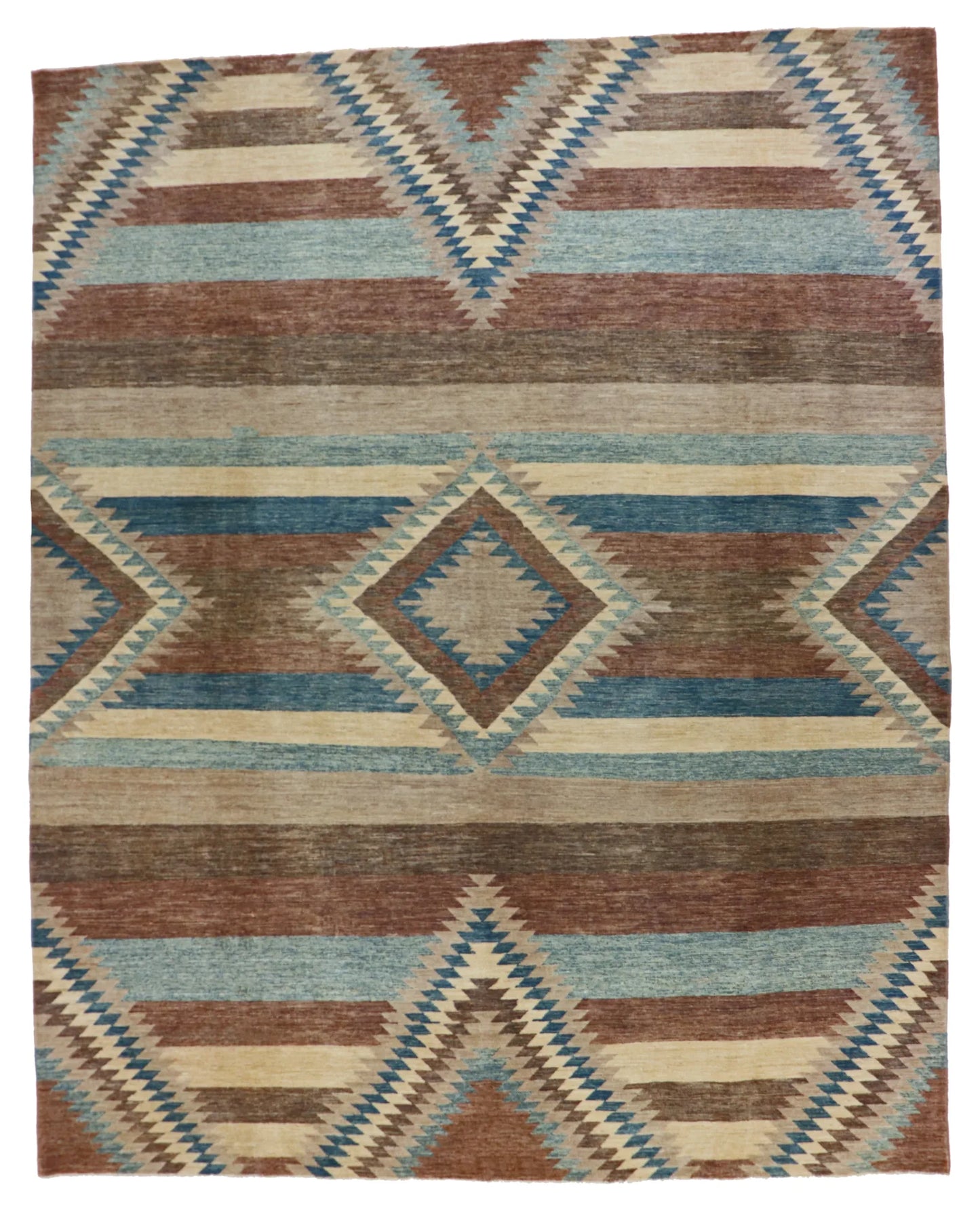 W 9 - L 11.4 - Mountain Modern Wool Western Rectangle - Hand Woven Rug - 62506