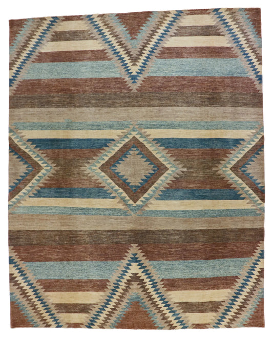 W 9 - L 11.4 - Mountain Modern Wool Western Rectangle - Hand Woven Rug - 62506