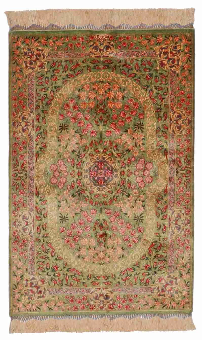 2 x 3 - Qum Fine/Silk Floral Rectangle - Finest Hand-Knotted Quality Silk — 62513