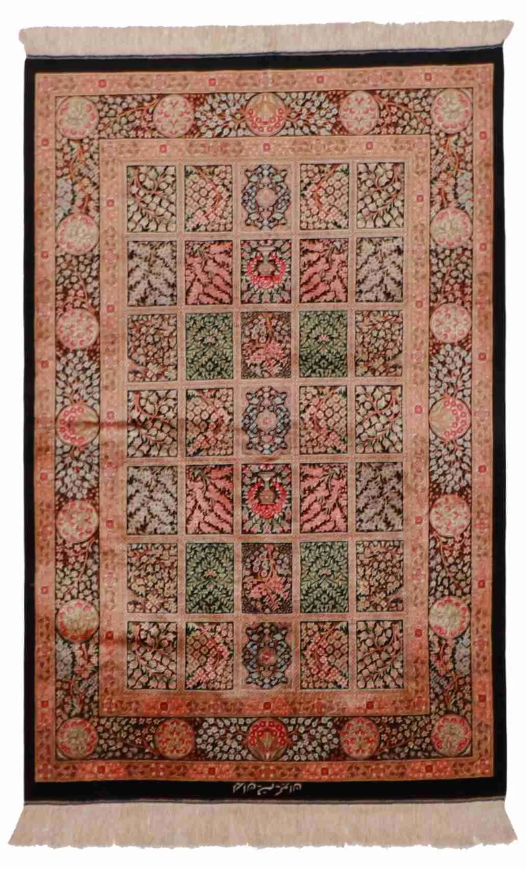 2.6 x 4 - Qum Fine/Silk Floral Rectangle - Finest Hand-Knotted Quality Wool — 62521