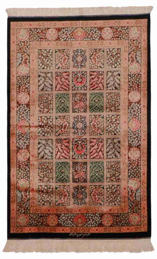 2.6 x 4 - Qum Fine/Silk Floral Rectangle - Finest Hand-Knotted Quality Wool — 62521