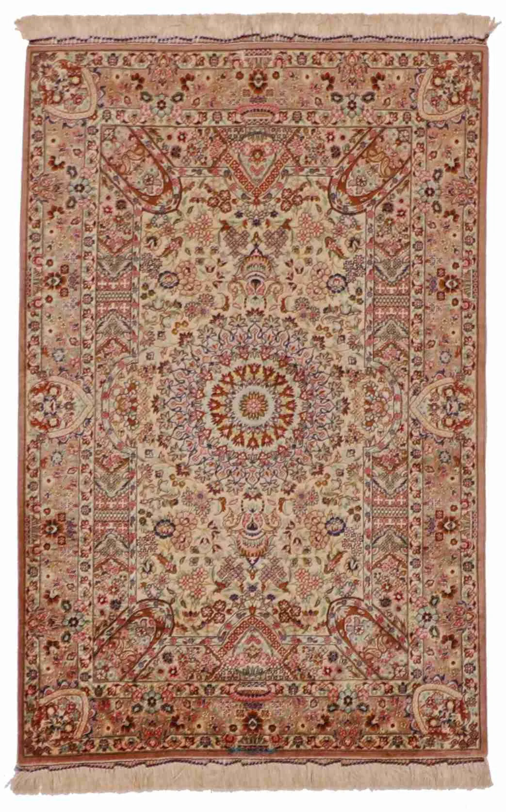 2.7 x 4 - Qum Fine/Silk Floral Rectangle - Finest Hand-Knotted Quality Wool — 62525