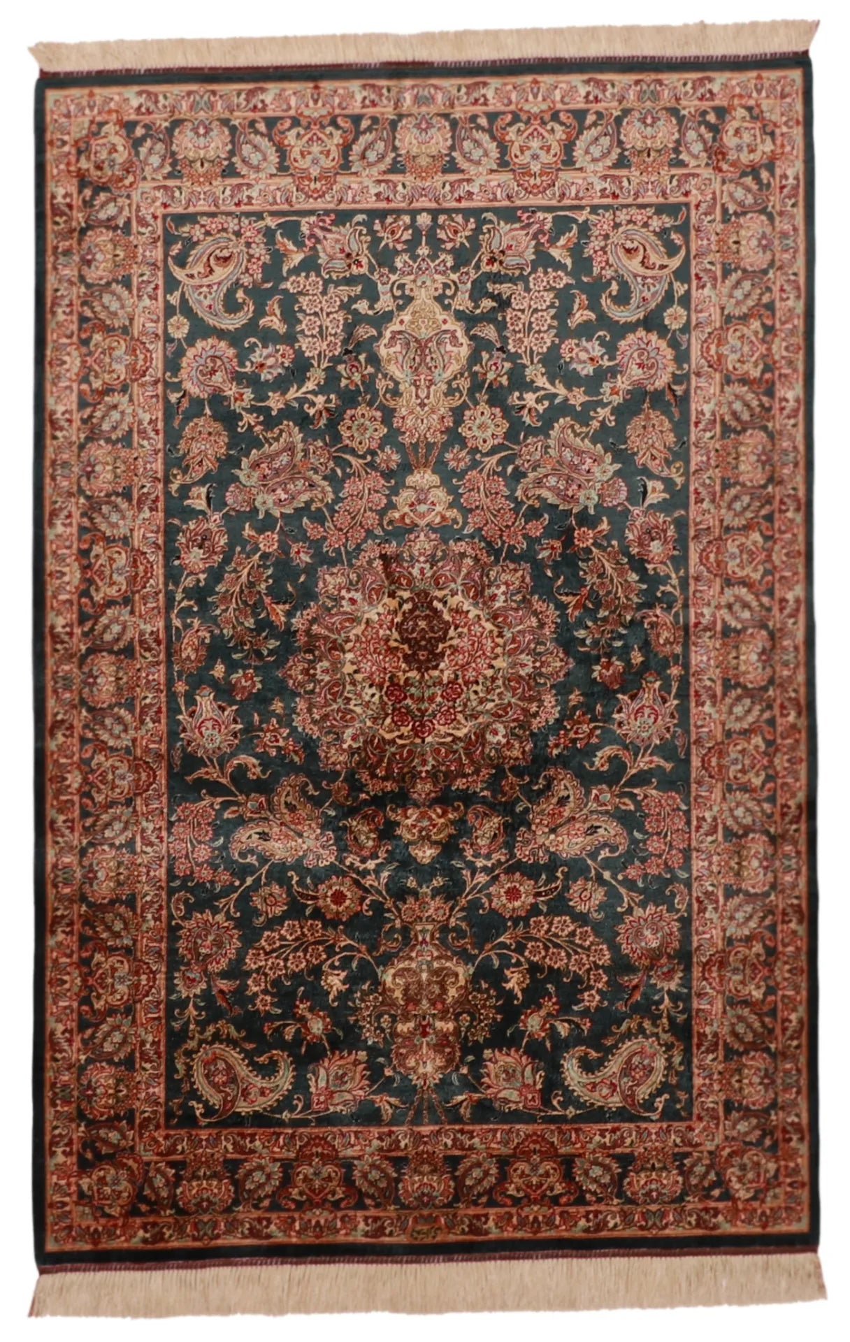 3.2 x 5 - Qum Fine/Silk Floral Rectangle - Finest Hand-Knotted Quality Wool — 62526