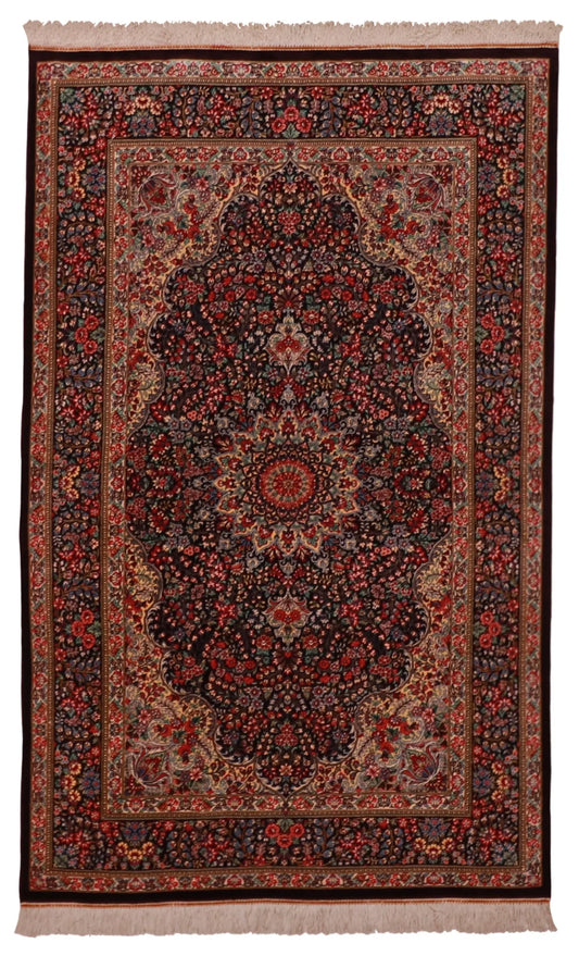3.2 x 5.1 - Qum Fine/Silk Floral Rectangle - Finest Hand-Knotted Quality Wool — 62537