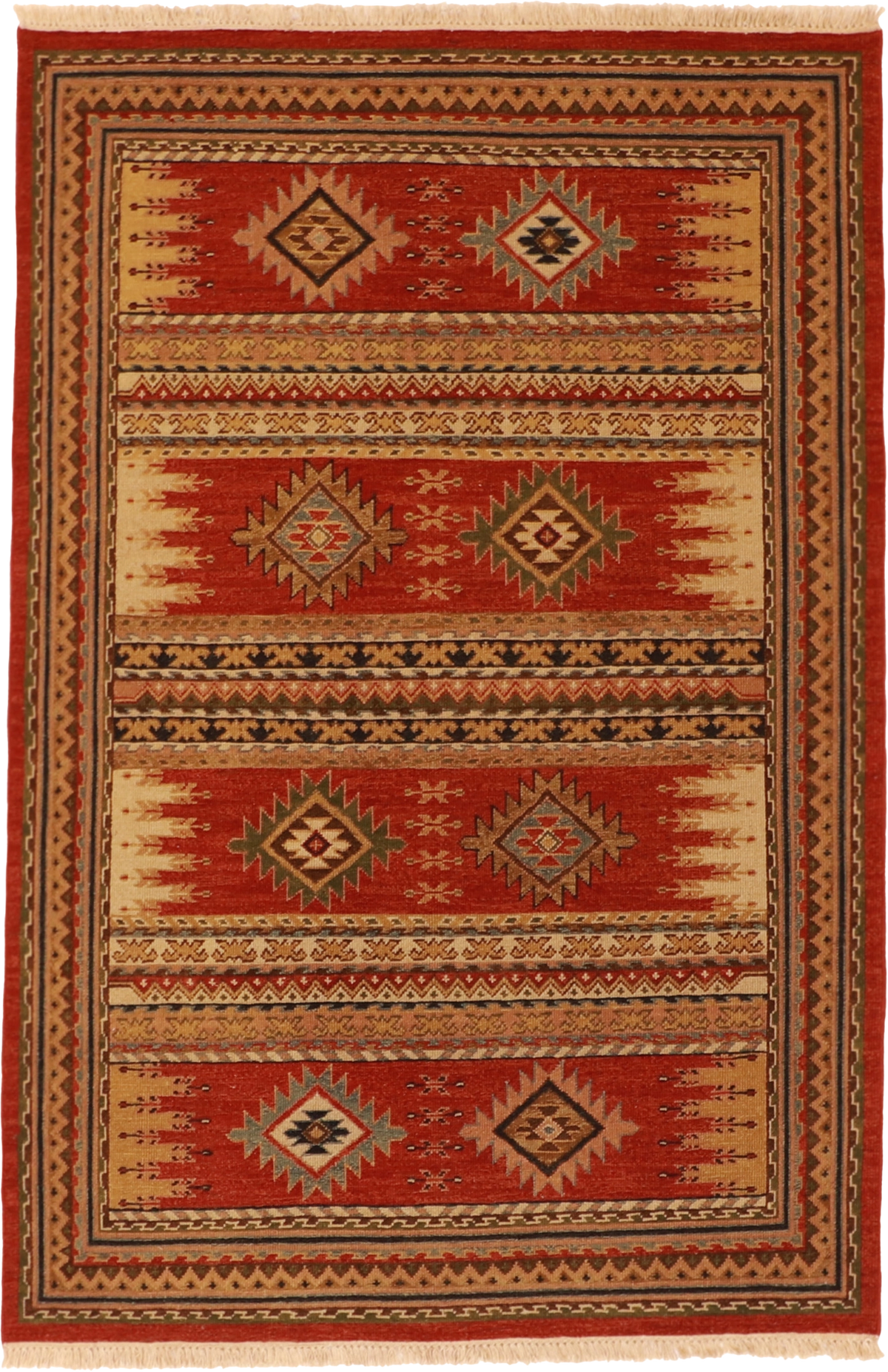 W 4 L 6 Heriz Sumak 100% Wool Hand-Woven Geometric Design - 62629