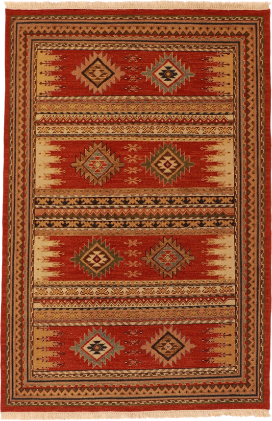 W 4 L 6 Heriz Sumak 100% Wool Hand-Woven Geometric Design - 62629