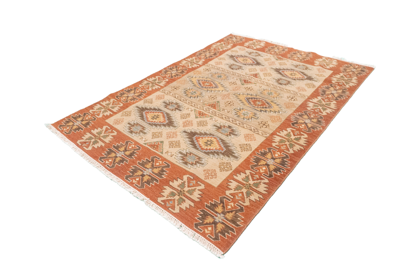 W 4.10 - L 6.11 - Soumak Fine/Wool All Over Rectangle - Finest Hand-Made Quality Wool - 62632