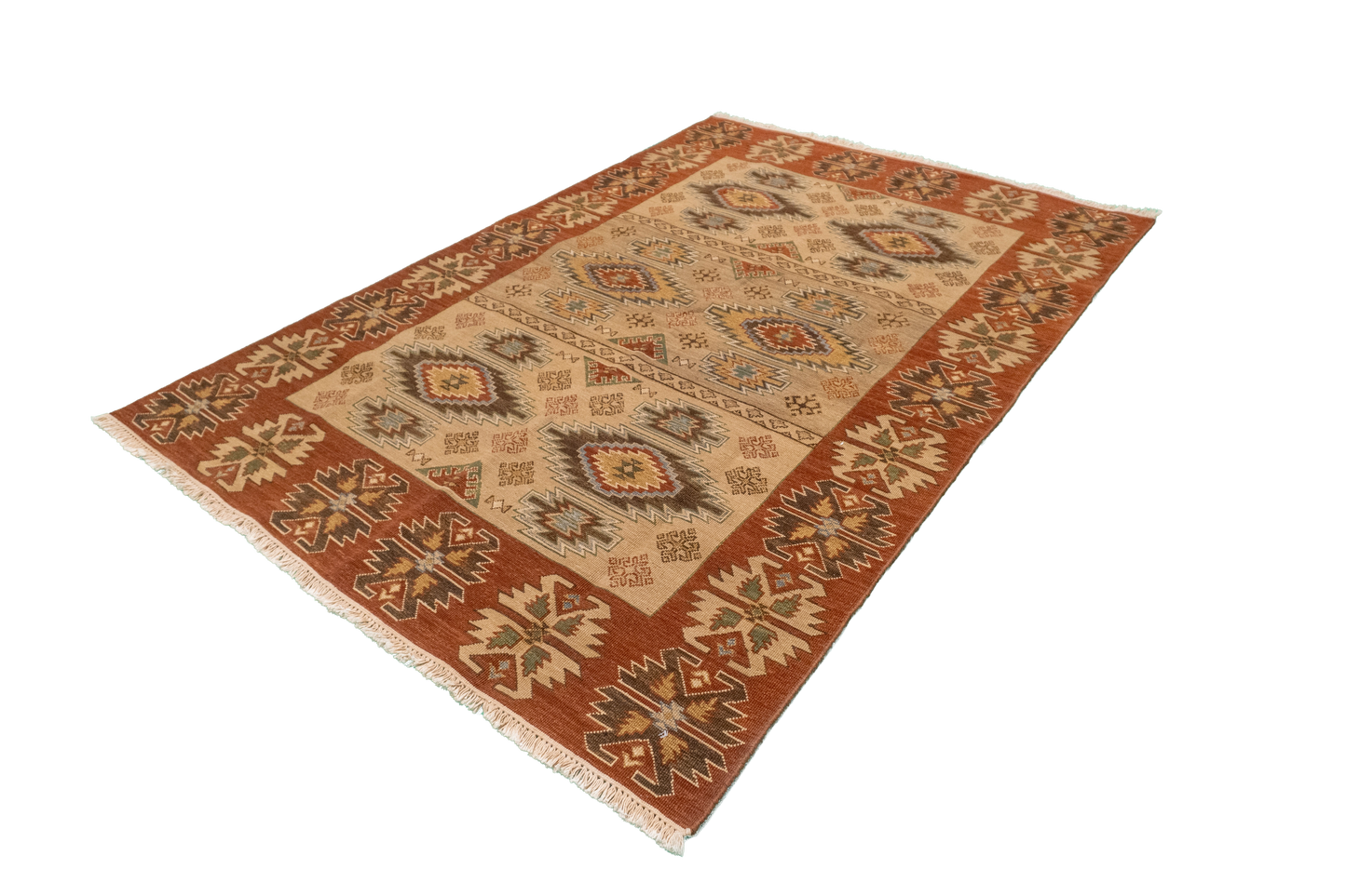 W 4.10 - L 6.11 - Soumak Fine/Wool All Over Rectangle - Finest Hand-Made Quality Wool - 62632