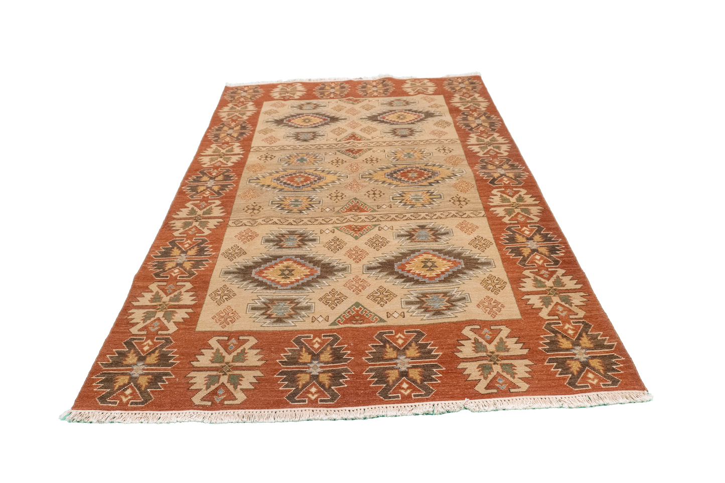 W 4.10 - L 6.11 - Soumak Fine/Wool All Over Rectangle - Finest Hand-Made Quality Wool - 62632