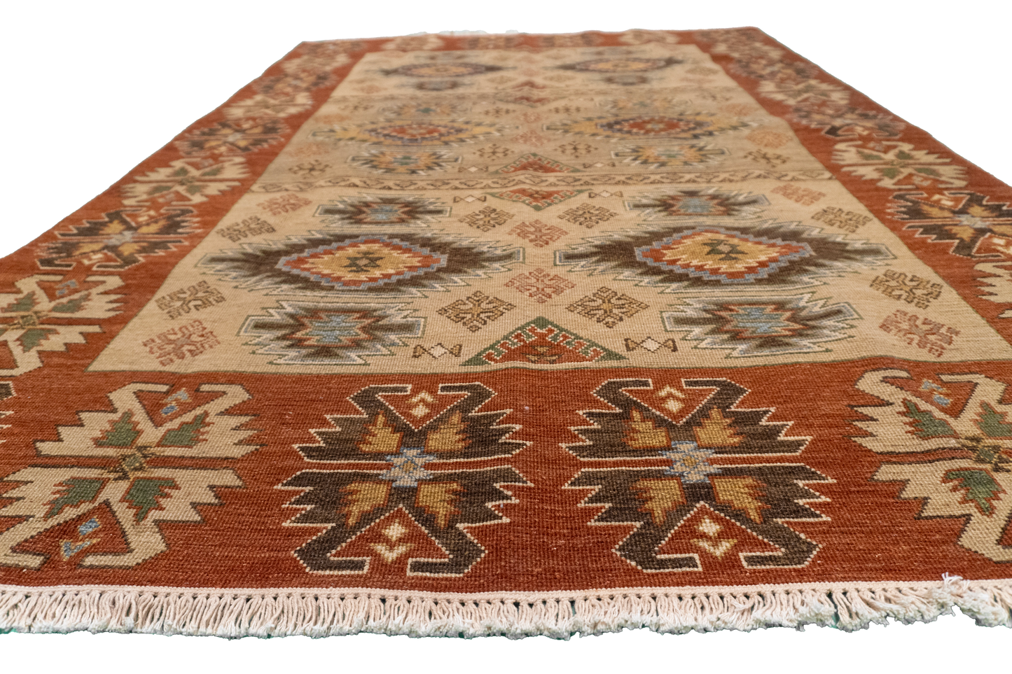 W 4.10 - L 6.11 - Soumak Fine/Wool All Over Rectangle - Finest Hand-Made Quality Wool - 62632